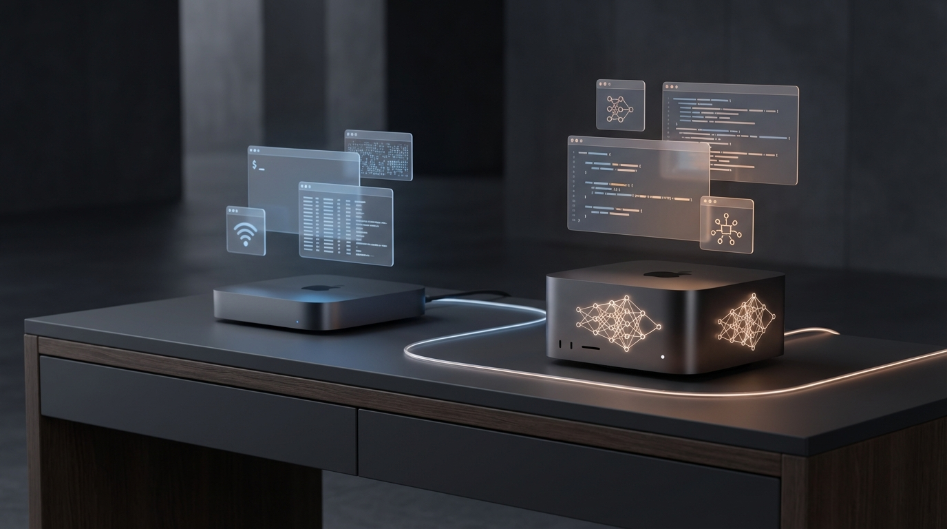 Mac StudioのローカルLLMサーバーとMac miniのOpenClawをつないだイメージ