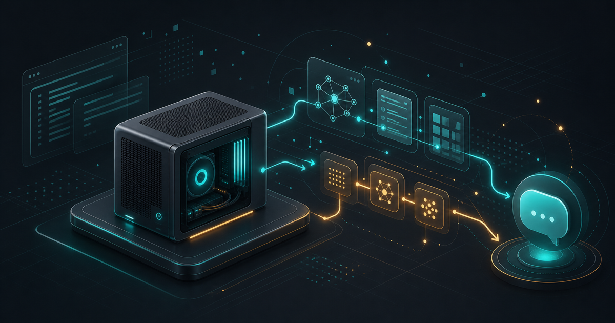 GX10上のQwen、OpenClaw Gateway、Telegram配送経路を抽象的に表したテックビジュアル