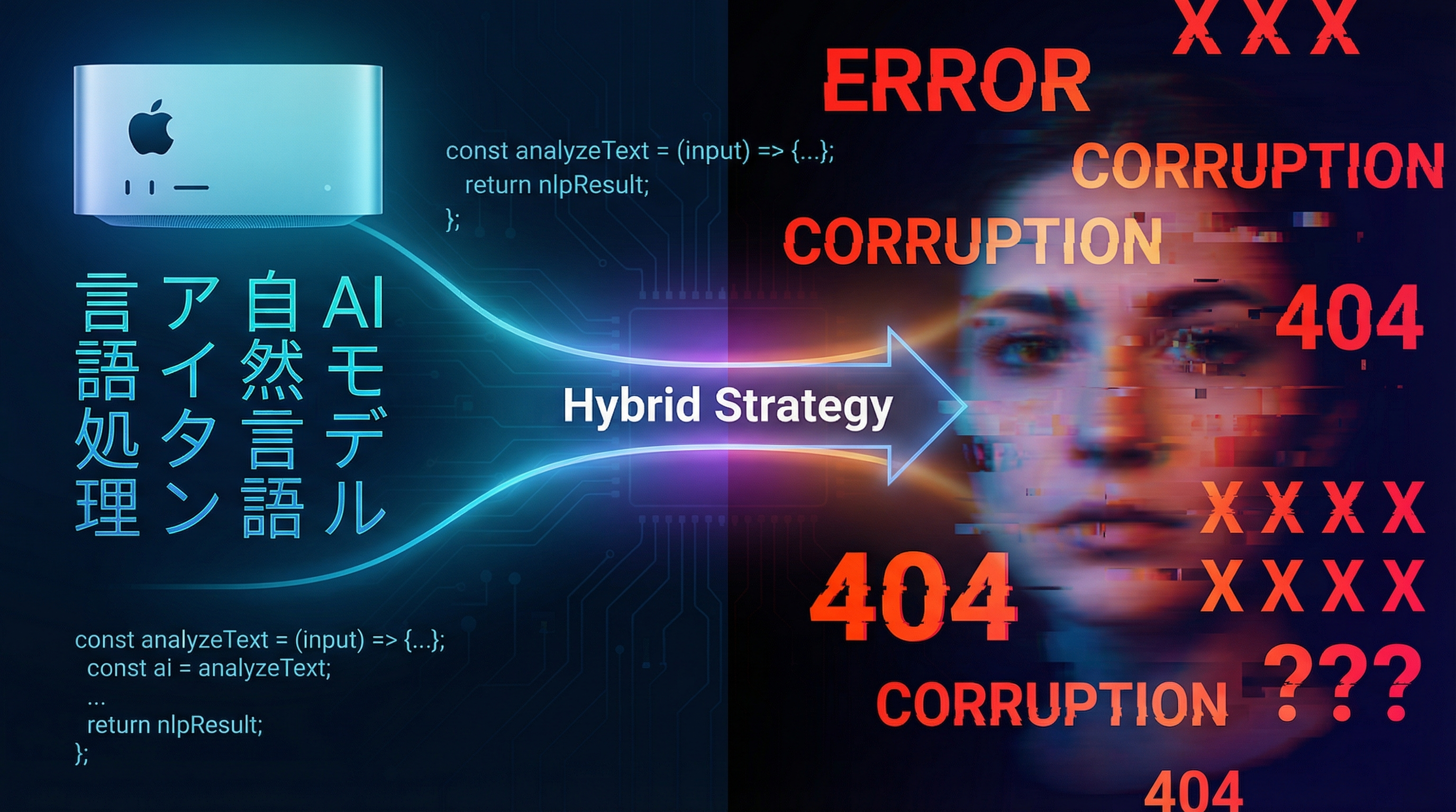ハイブリッド戦略のコンセプト図：テキスト処理とVision OCRの対比